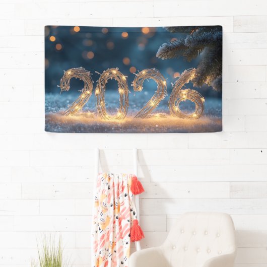 cute winter fox new year 2026 party banner 横断幕 (インサイチュ)