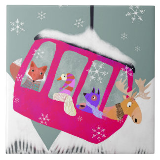 Cute Winter Friends in Gondola Ceramic Tile タイル