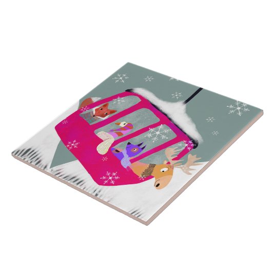 Cute Winter Friends in Gondola Ceramic Tile タイル (側面)