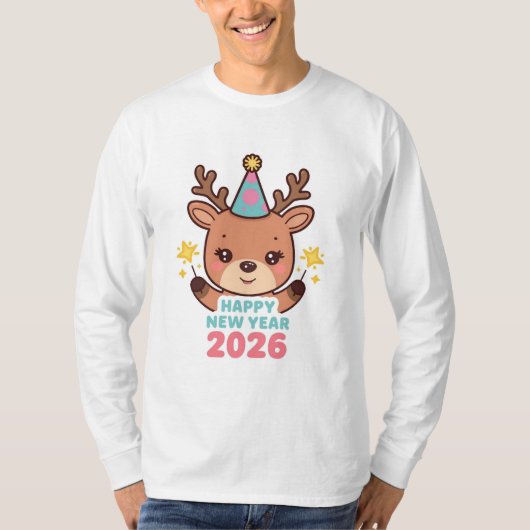 cute winter happy new year 2026 long sleeve tシャツ (正面)
