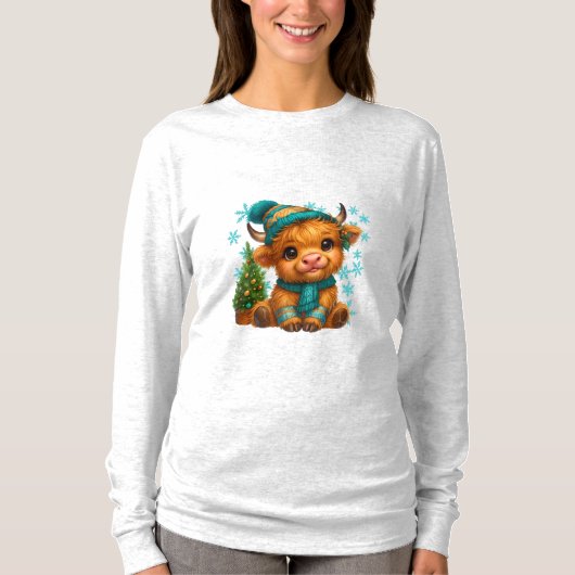 Cute Winter Highland Cow Christmas Art – Cozy Baby Tシャツ (正面)
