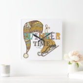 Cute winter ice skates knit stocking cap   スクエア壁時計 (ホーム)