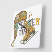 Cute winter ice skates knit stocking cap   スクエア壁時計 (傾斜)