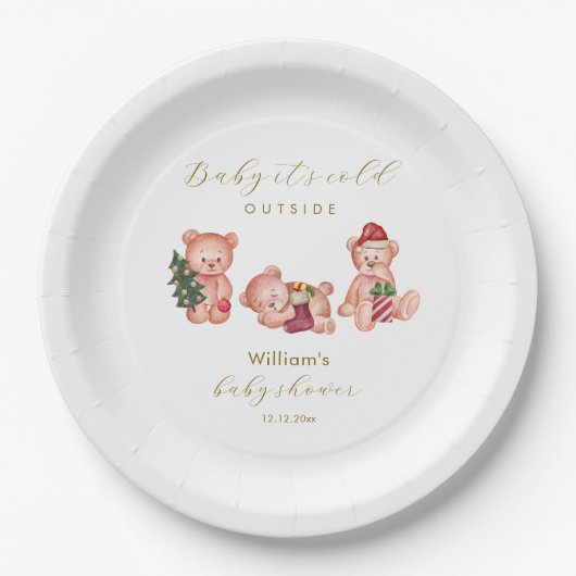 Cute Winter It's Cold Outside Bear Baby Shower ペーパープレート (正面)