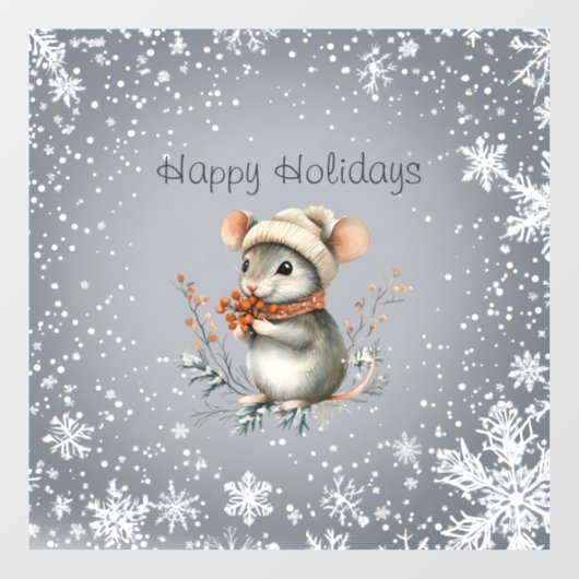 Cute Winter Mouse with Berries ウィンドウサイン (シート)