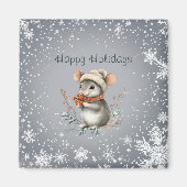 Cute Winter Mouse with Berries マグネット (正面)