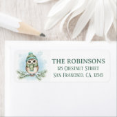 Cute Winter Owl Snow Return Address Label ラベル (インサイチュ)