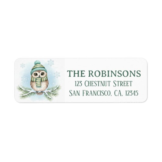 Cute Winter Owl Snow Return Address Label ラベル (正面)