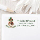Cute Winter Owl Snow Return Address Label ラベル (インサイチュ)