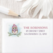 Cute Winter Owl Snow Return Address Label ラベル (インサイチュ)