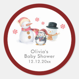 Cute Winter Penguin Snowman Baby Shower  ラウンドシール