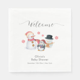 Cute Winter Penguin Snowman Baby Shower Welcome  スタンダードランチョンナプキン