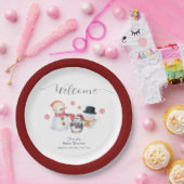Cute Winter Penguin Snowman Baby Shower Welcome ペーパープレート (パーティー)