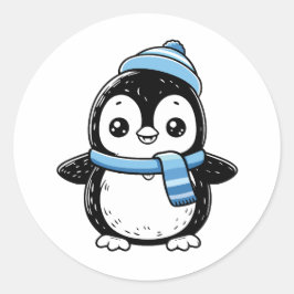 Cute Winter Penguin Sticker | Penguin with Hat  ラウンドシール