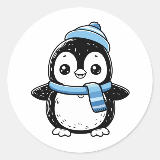 Cute Winter Penguin Sticker | Penguin with Hat  ラウンドシール (正面)