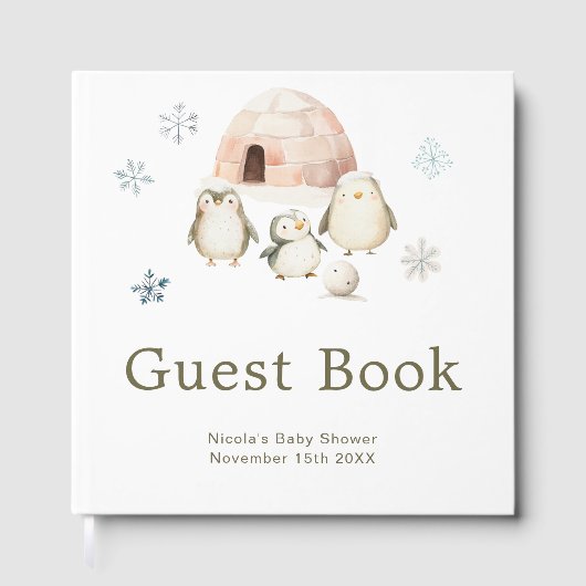 Cute Winter Penguins Baby Shower  ゲストブック (正面)