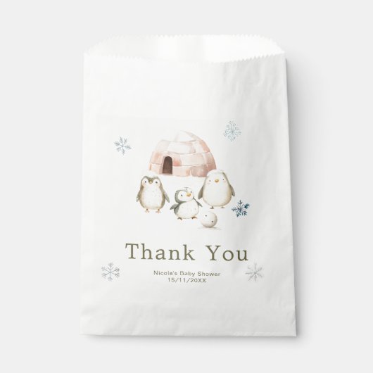 Cute Winter Penguins Baby Shower フェイバーバッグ (正面)