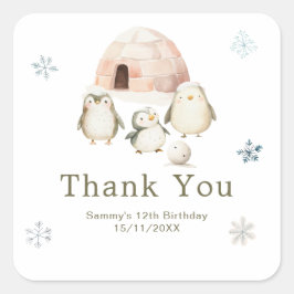 Cute Winter Penguins Birthday Party スクエアシール
