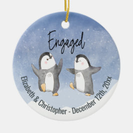 Cute Winter Penguins Monogrammed Engaged セラミックオーナメント