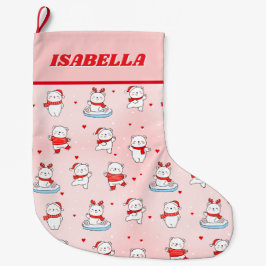 Cute Winter Polar Bear Christmas ラージクリスマスストッキング