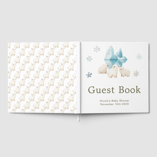 Cute Winter Polar Bears Baby Shower ゲストブック (全面)