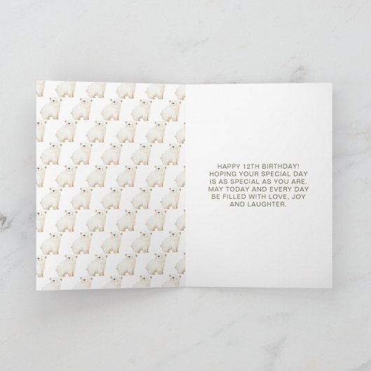 Cute Winter Polar Bears Birthday Party カード (内部)