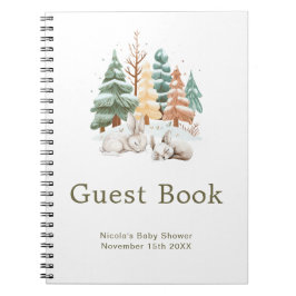 Cute Winter Rabbits Baby Shower Guest Book ノートブック