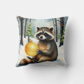 Cute Winter Raccoon with Gold Ornament Christmas クッション (裏面)
