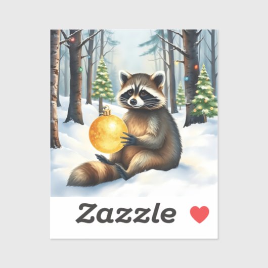 Cute Winter Raccoon with Gold Ornament Christmas シール (シート)