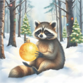 Cute Winter Raccoon with Gold Ornament Christmas シール (正面)