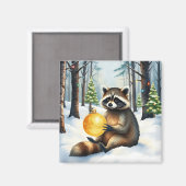 Cute Winter Raccoon with Gold Ornament Christmas マグネット (正面/裏面)