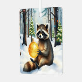 Cute Winter Raccoon with Gold Ornament Christmas メタルオーナメント (正面左)