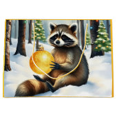 Cute Winter Raccoon with Gold Ornament Christmas ラージペーパーバッグ (正面)