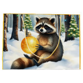 Cute Winter Raccoon with Gold Ornament Christmas ラージペーパーバッグ (裏面)