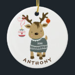 Cute Winter Reindeer Christmas Ornament セラミックオーナメント<br><div class="desc">Adorable reindeer wearing a gray sweater.  A Wonder Christmas gift sure to be treasured for many years to come.</div>