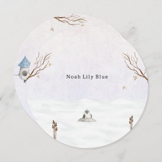 Cute Winter Scene With Little Bird In The Snow 招待状 (正面/裏面)