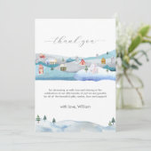 Cute Winter Snow It Takes A Village Baby Shower サンキューカード (スタンド正面)