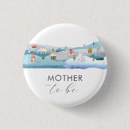 Cute Winter Snow Village Mother To Be Baby Shower  缶バッジ