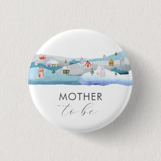 Cute Winter Snow Village Mother To Be Baby Shower  缶バッジ (正面)