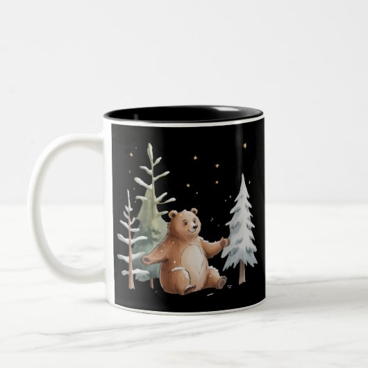 Cute Winter Snowy Bear Whimsical Woodland Winter  ツートーンマグカップ (左)