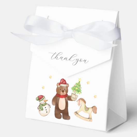 Cute Winter Teddy Bear Snowman Baby Shower フェイバーボックス (正面)