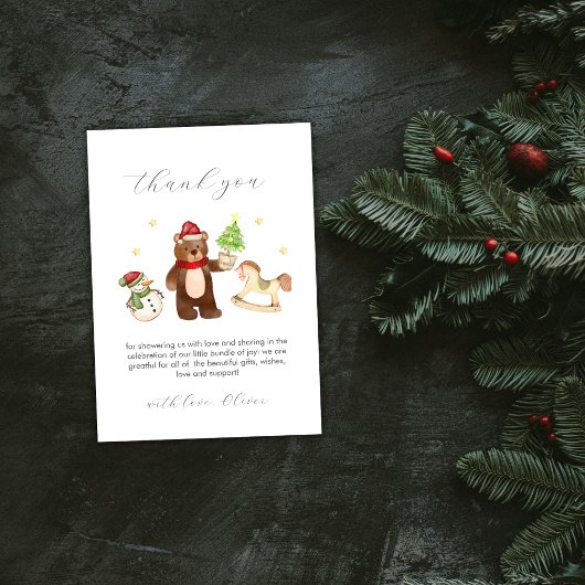 Cute Winter Teddy Bear Snowman Toys Baby Shower サンキューカード