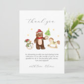 Cute Winter Teddy Bear Snowman Toys Baby Shower サンキューカード (スタンド正面)