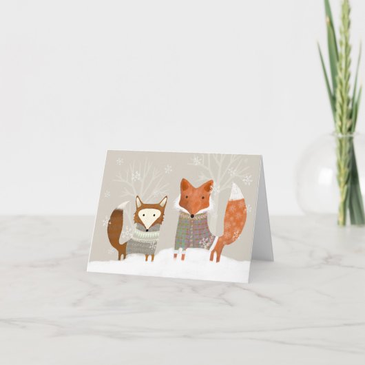 Cute Winter Wonderland Fox Holiday Greeting Card サンキューカード (正面)