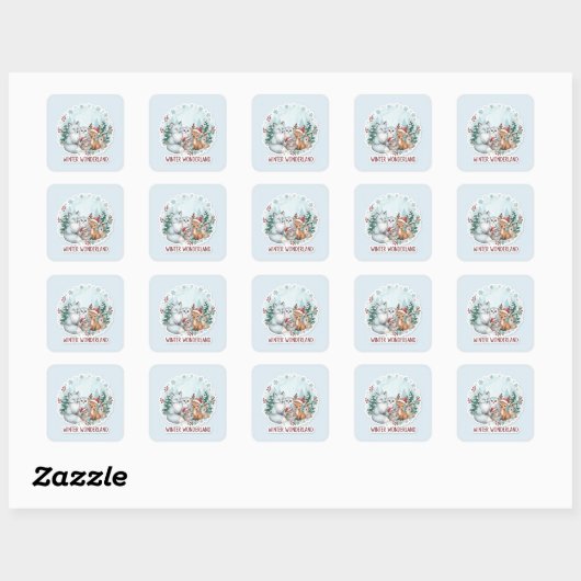 Cute Winter Woodland Creatures Zazzle Gift  スクエアシール (シート)