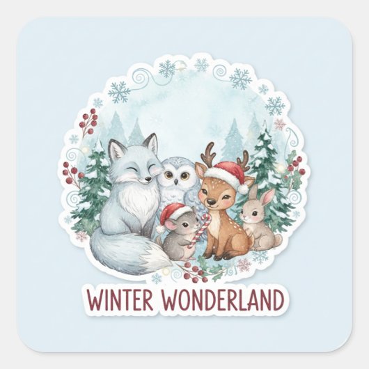 Cute Winter Woodland Creatures Zazzle Gift  スクエアシール (正面)