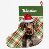 Cute Wirehaired Pointer Dog Red Green Plaid Custom ラージクリスマスストッキング (裏面)