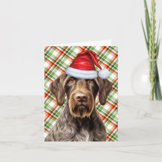 Cute Wirehaired Pointer Santa Dog Red Green Plaid シーズンカード (正面)