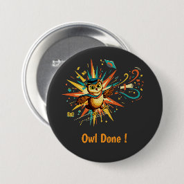 Cute Wise Owl Graduate Class of 2026 Retro Pop Art 缶バッジ