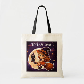 Cute Witch and Black Cat Halloween Tote Bag トートバッグ